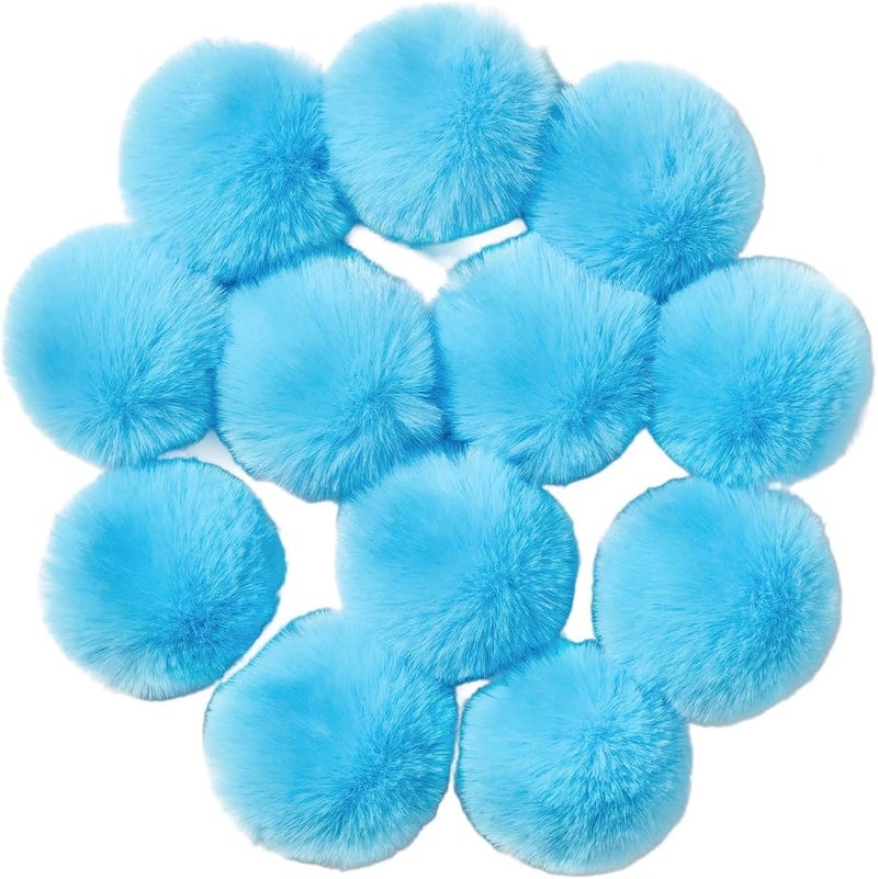 Homtable 12 Pcs Small Faux Fur Pom Pom Balls 2.75 in Fur Fluffy Pompom Ball with Elastic Loop for Hats, Shoes, Scarves, Gloves, Bags, Key Chain Charms Accessories, 2 3/4 inches (Light Blue) - Image 1